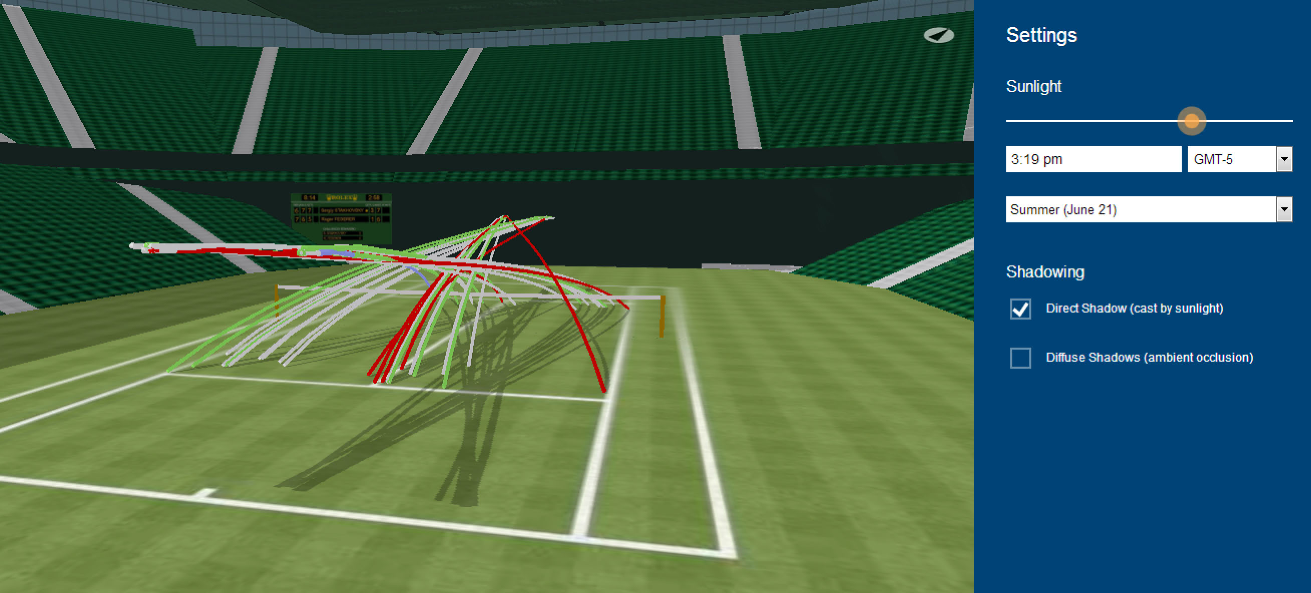 3D Tennis Visualization Shadows